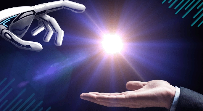 Robot & mensen hand - AI ontwikkeling