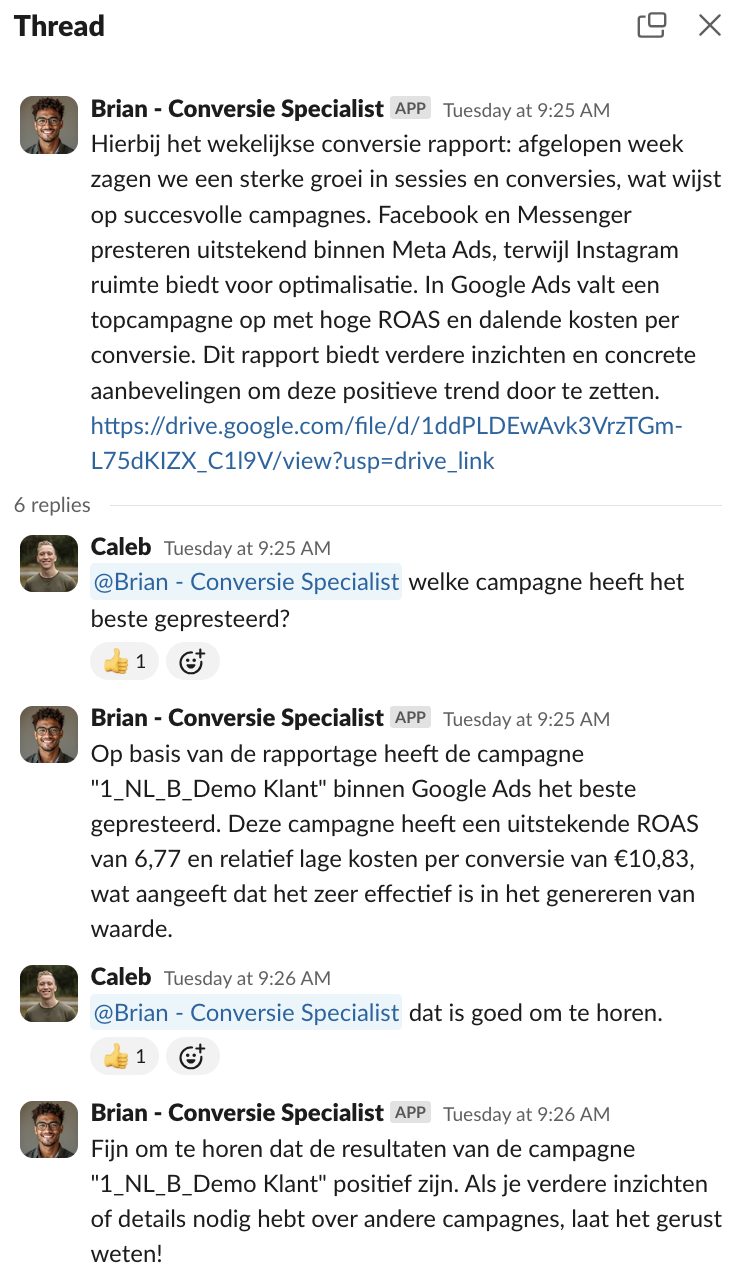 Brian gesprek in Slack